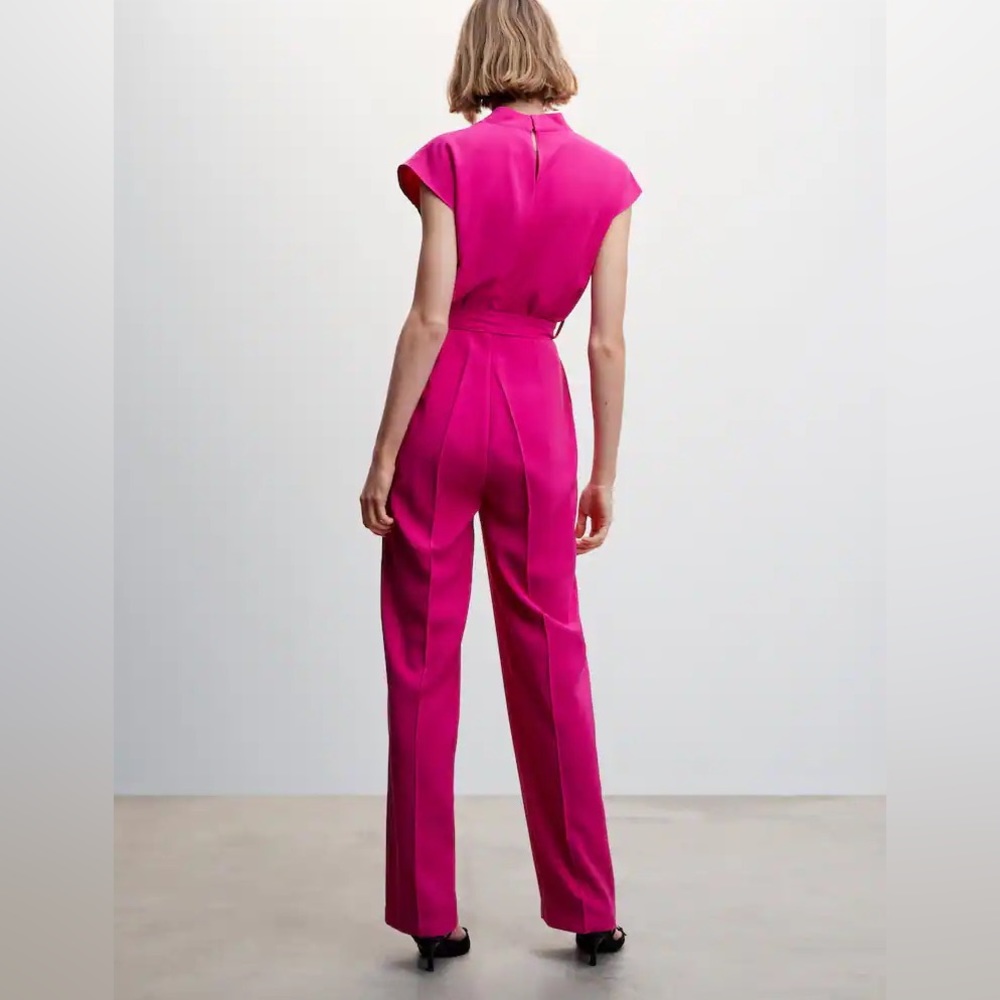 Nwts Mango pink Bow long jumpsuit size Large
